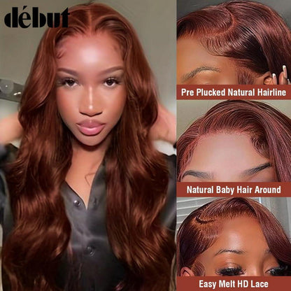 Rötlichbraune Body Wave Lace Front Perücke Echthaar 70cm