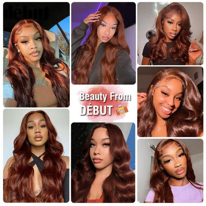 Rötlichbraune Body Wave Lace Front Perücke Echthaar 70cm