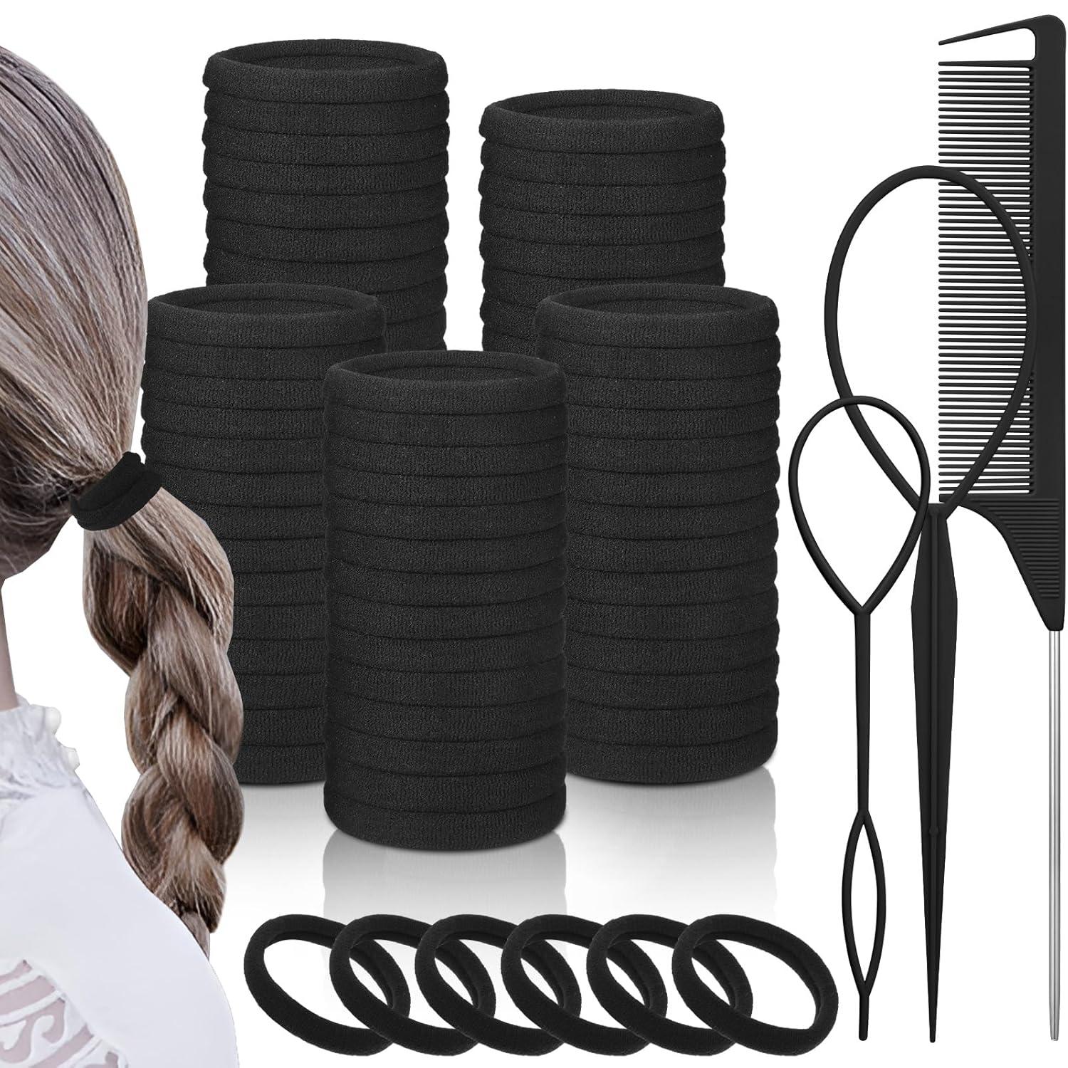 100er Pack Nahtlose Große Schwarz Elastische Haargummis mit Kamm