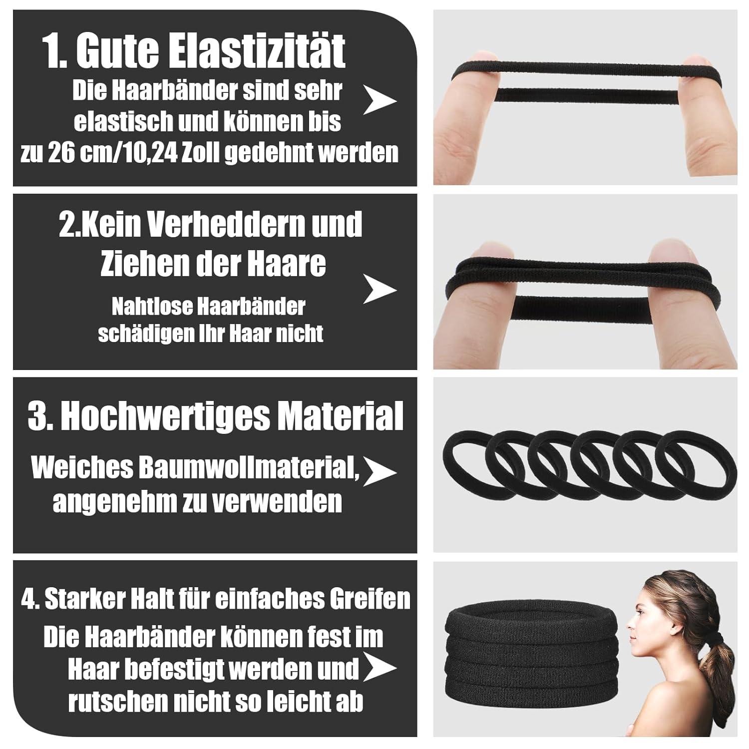 100 Schwarz Seamless Haargummis 4.3cm Mädchen Damen Elastisch