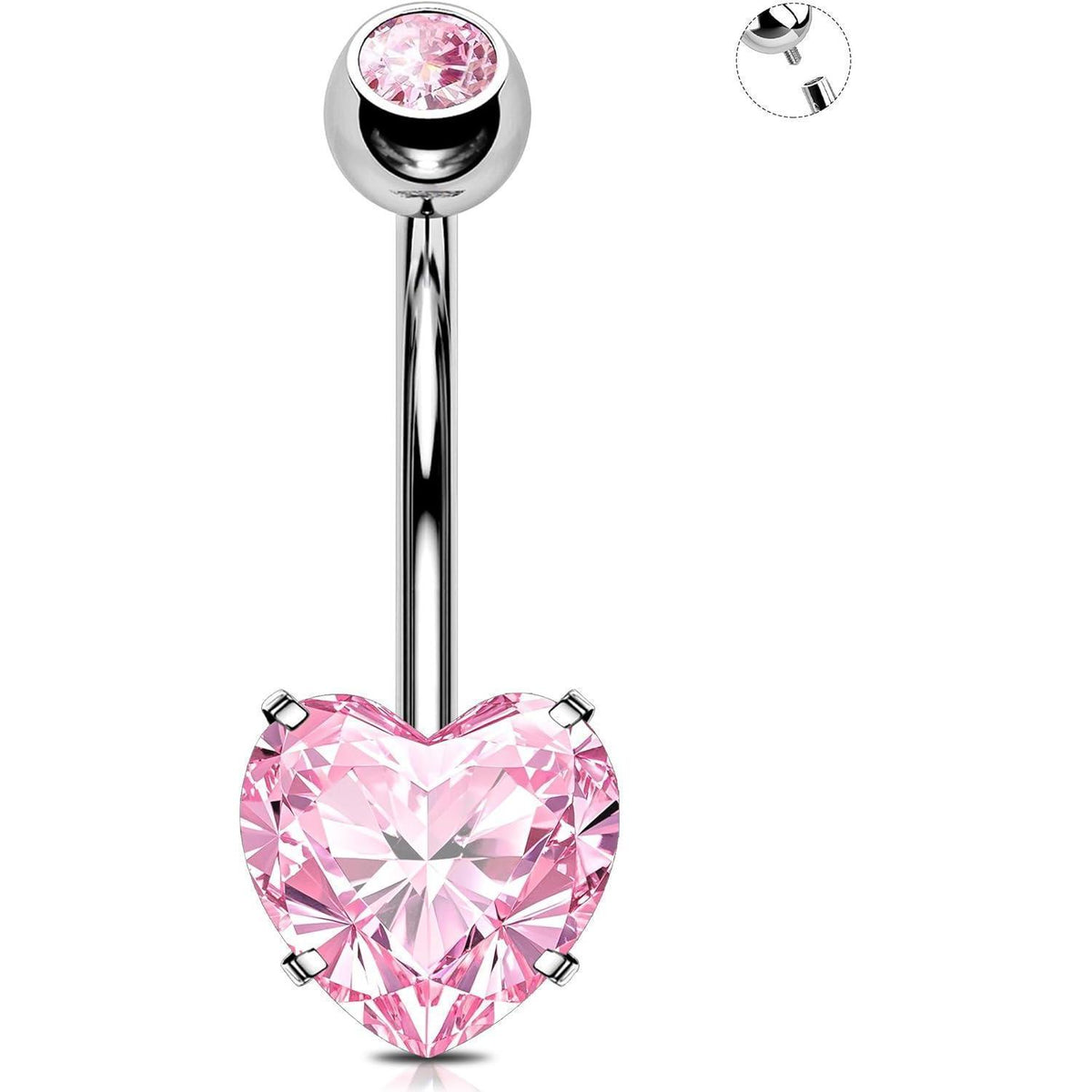 Bauchnabelring Herz mit rosa Zirkonia Titan 14G 12mm