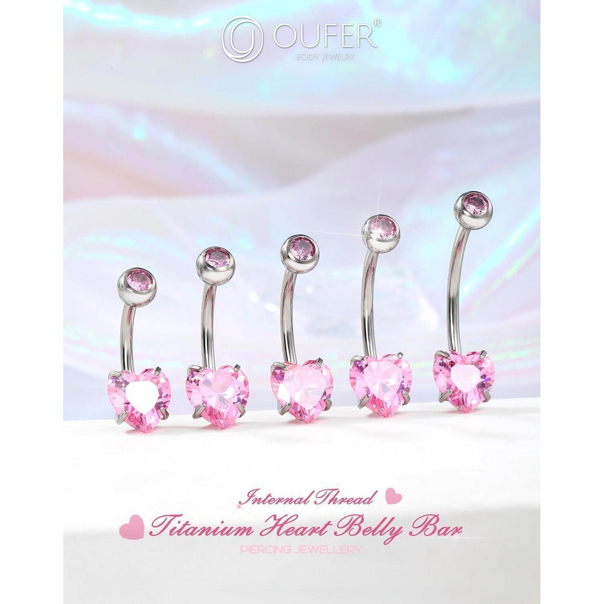 Bauchnabelring Herz mit rosa Zirkonia Titan 14G 12mm