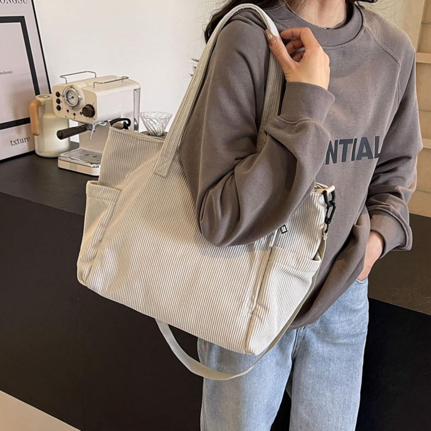 Damen Kord Groß Handtasche Tote Bag Umhängetasche Shopper Beuteltasche