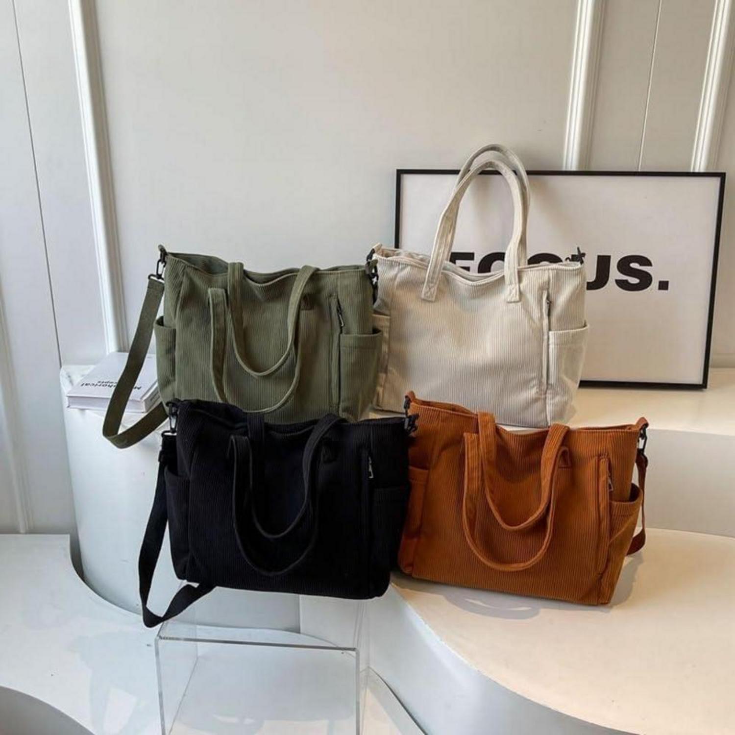 Damen Kord Groß Handtasche Cord Tasche Tote Bag Umhängetasche Beuteltasche Reefschluss