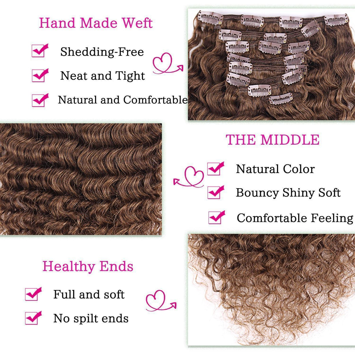 Deep Curly Echthaar Clip-Ins Dunkelbraun 55cm