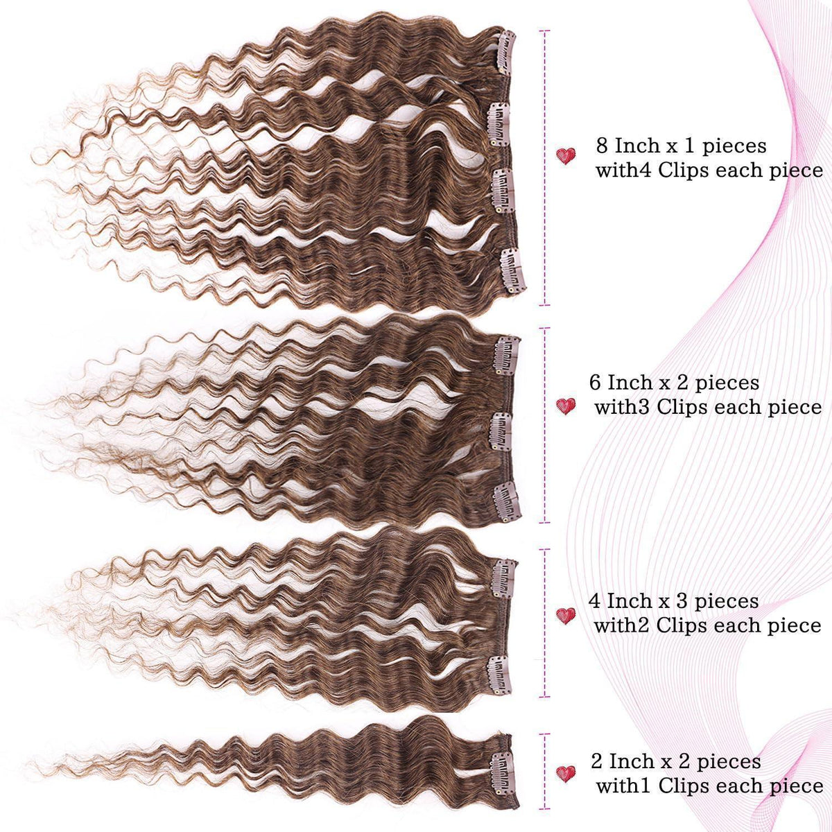 Deep Curly Echthaar Clip-Ins Dunkelbraun 55cm