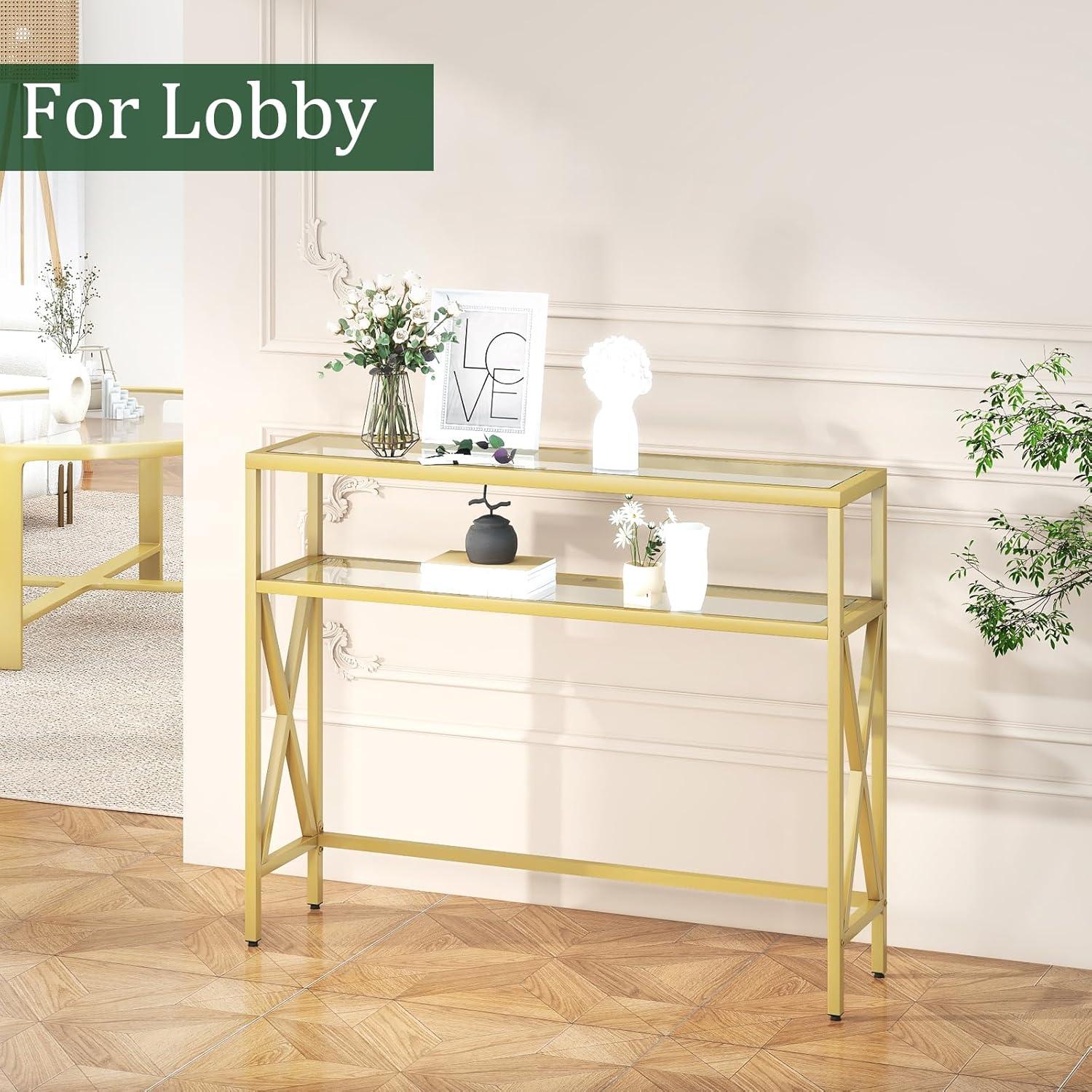 Konsolentisch gehärtetes Glas Industrieller Tisch Gold HGD007G