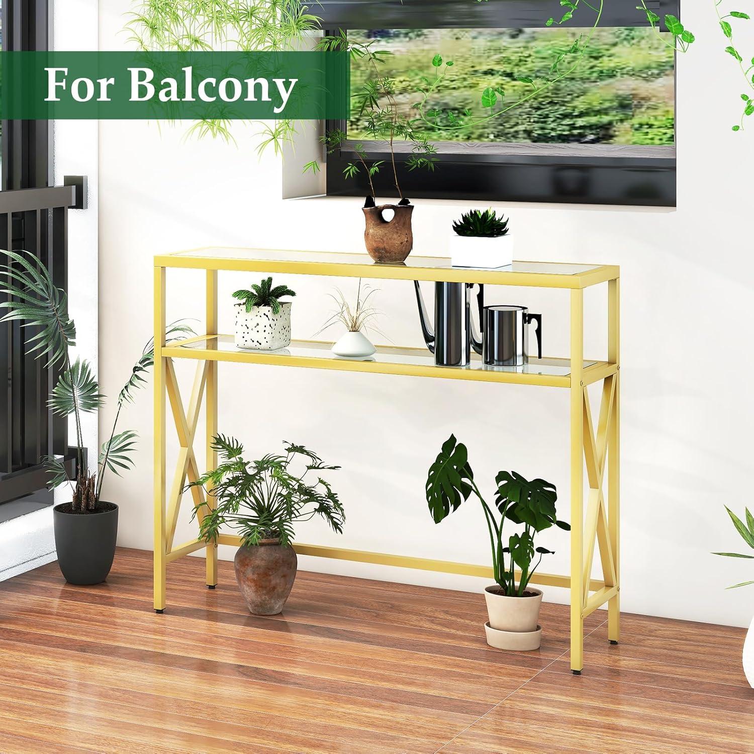 YMYNY Konsolentisch Gehärtetes Glas Sofa Regal Gold 101×25×80.5CM