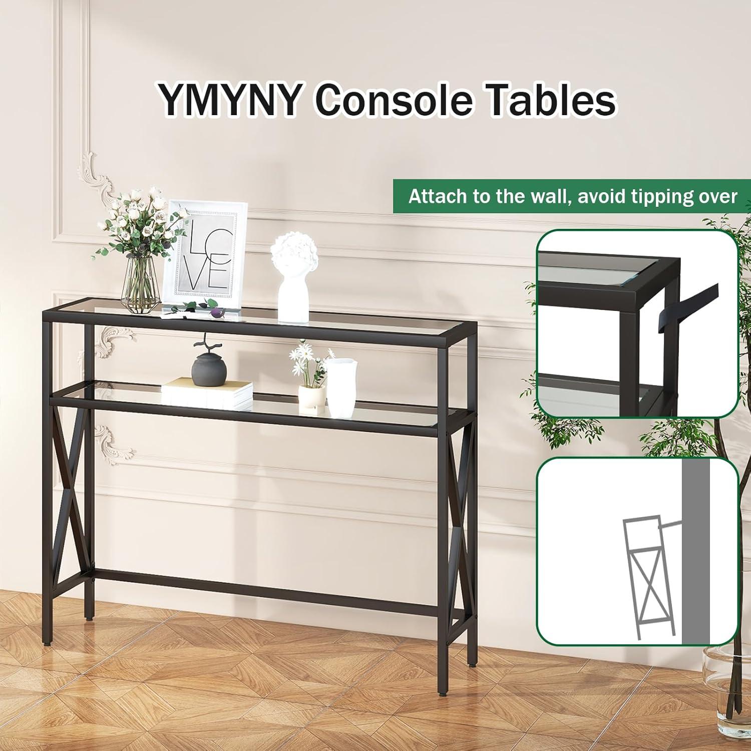 Konsolentisch Gehärtetes Glas Sofa Tisch Schwarz 101×25×80.5CM - YMYNY