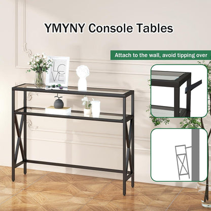 Konsolentisch Gehärtetes Glas Sofa Tisch Schwarz 101×25×80.5CM - YMYNY