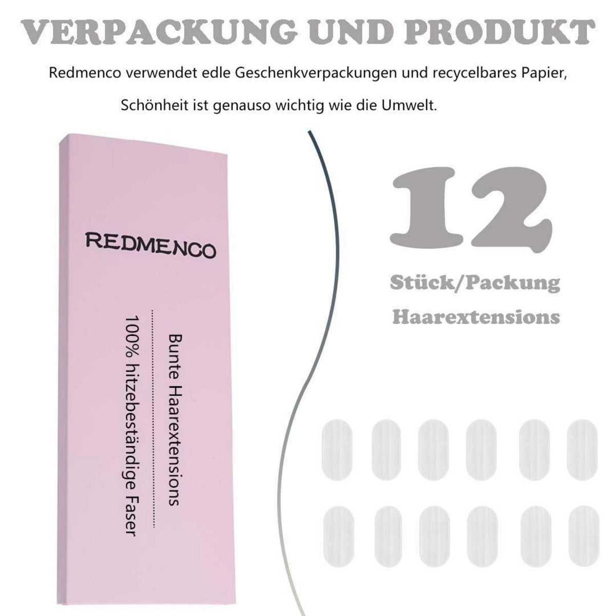 Clip-in Haarverlängerungen weiß, 12 Stück, 55 cm, hitzebeständig