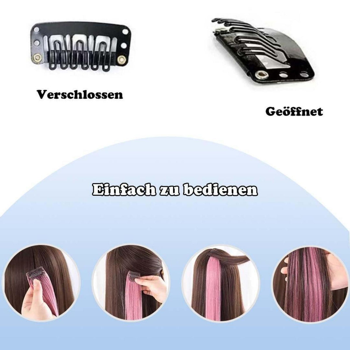 Clip-in Haarverlängerungen weiß, 12 Stück, 55 cm, hitzebeständig