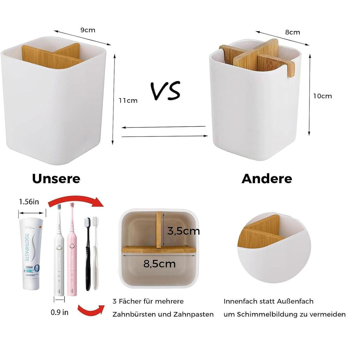 Zahnbürstenhalter mit Becher und Ablage, weiß