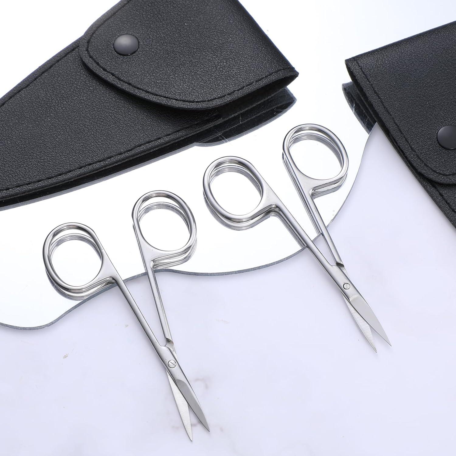 2er Set Kleine Augenbrauenschere mit PU-Scheide, Profi Nagel- und Hautschere