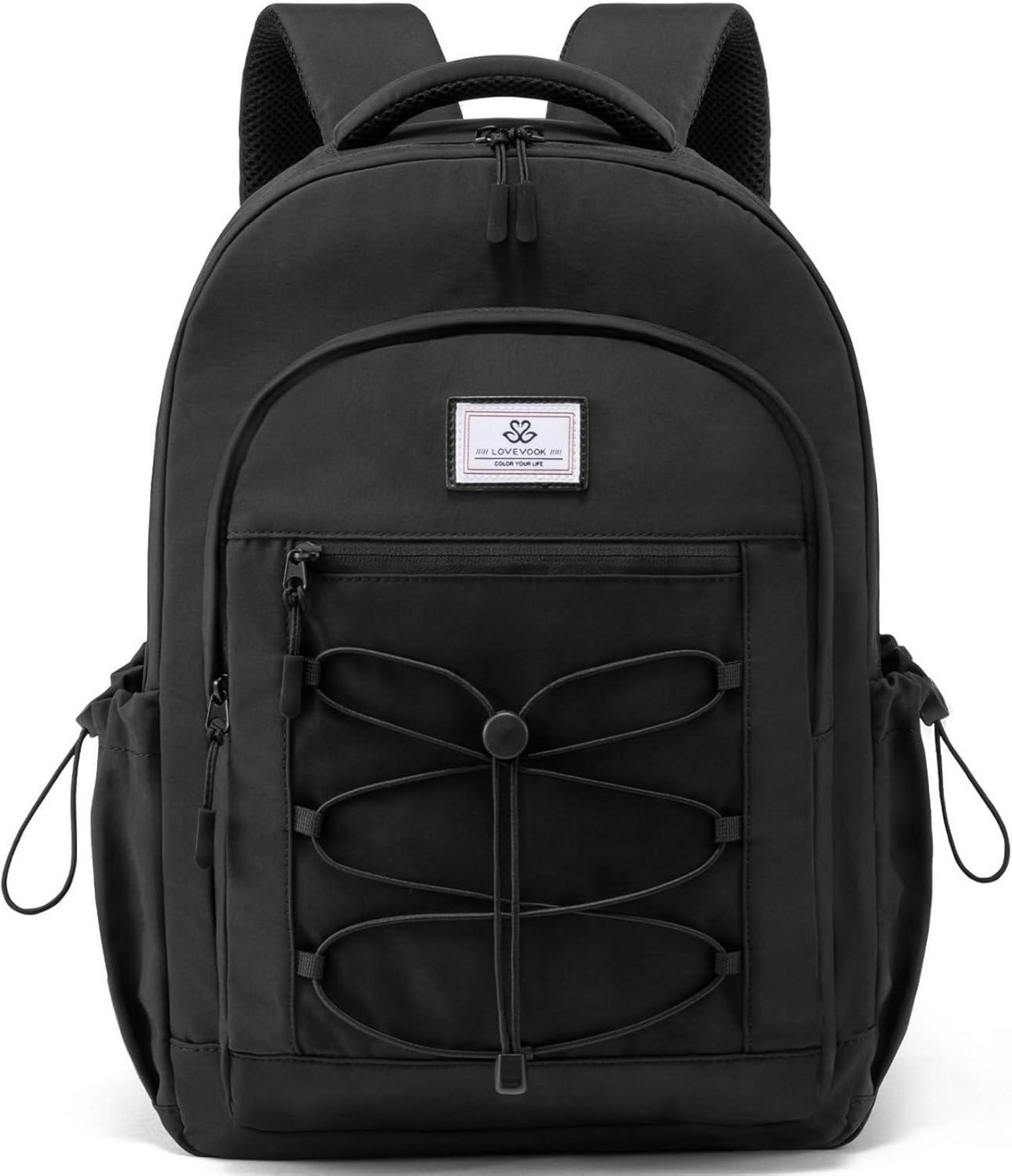 Schulrucksack mit Laptopfach für Mädchen und Jungen, Schwarz