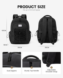 Schwarzer Schulrucksack 15,6 Zoll Damen Herren mit