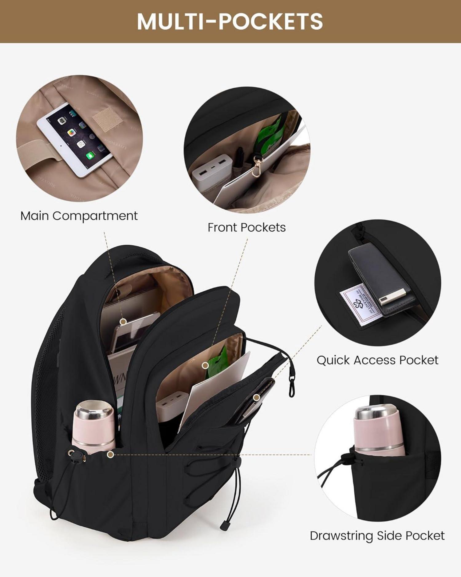 Schulrucksack mit Laptopfach für Mädchen und Jungen, Schwarz