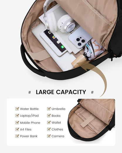 LOVEVOOK Rucksack Damen Herren 15,6 Zoll Laptopfach Leicht Schwarz