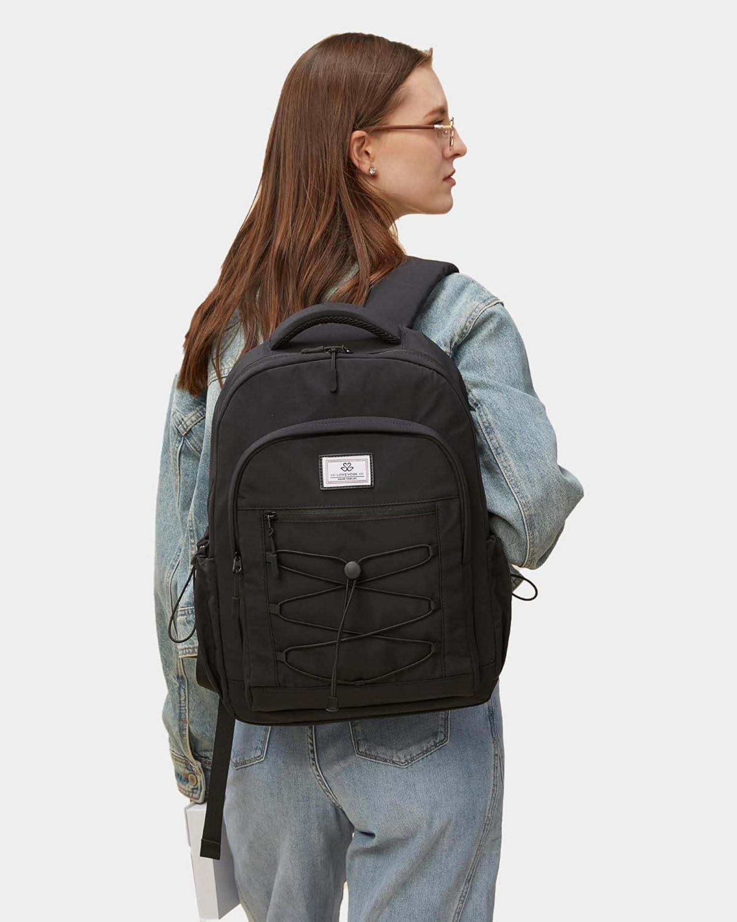 Schwarzer LOVEVOOK Schulrucksack 15,6 Zoll Laptopfach Leicht Uni Arbeit