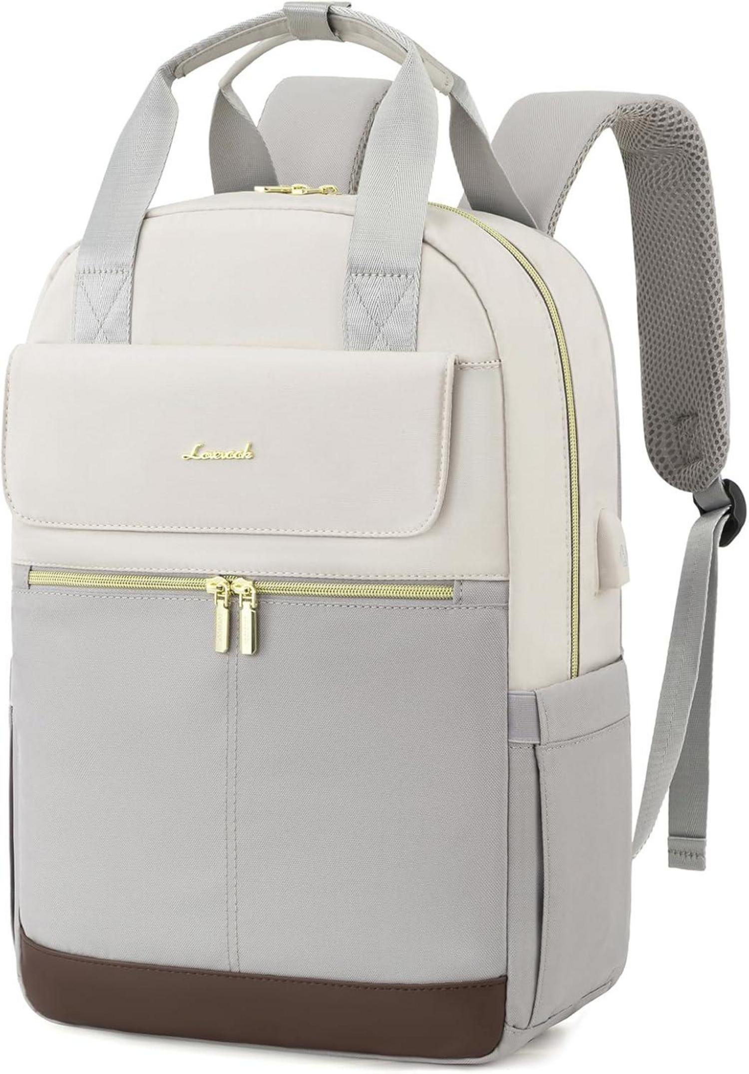 Rucksack Damen 15,6 Zoll mit Laptopfach Wasserdicht Daypack Hellgrau