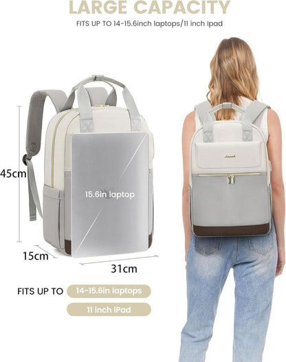 LOVEVOOK Damen Rucksack 15,6 Zoll Laptopfach Wasserdicht Hellgrau