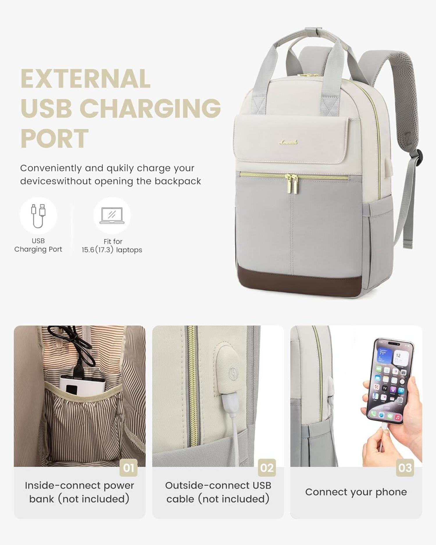 Schulrucksack Damen 15,6 Zoll Laptopfach Wasserdicht Daypack Uni Büro