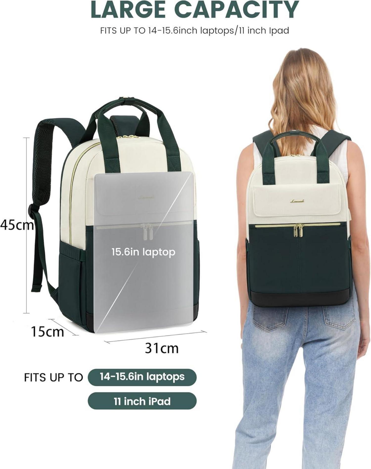 LOVEVOOK Rucksack Damen 15,6 Zoll Wasserdicht mit Laptopfach Dunkelgrün