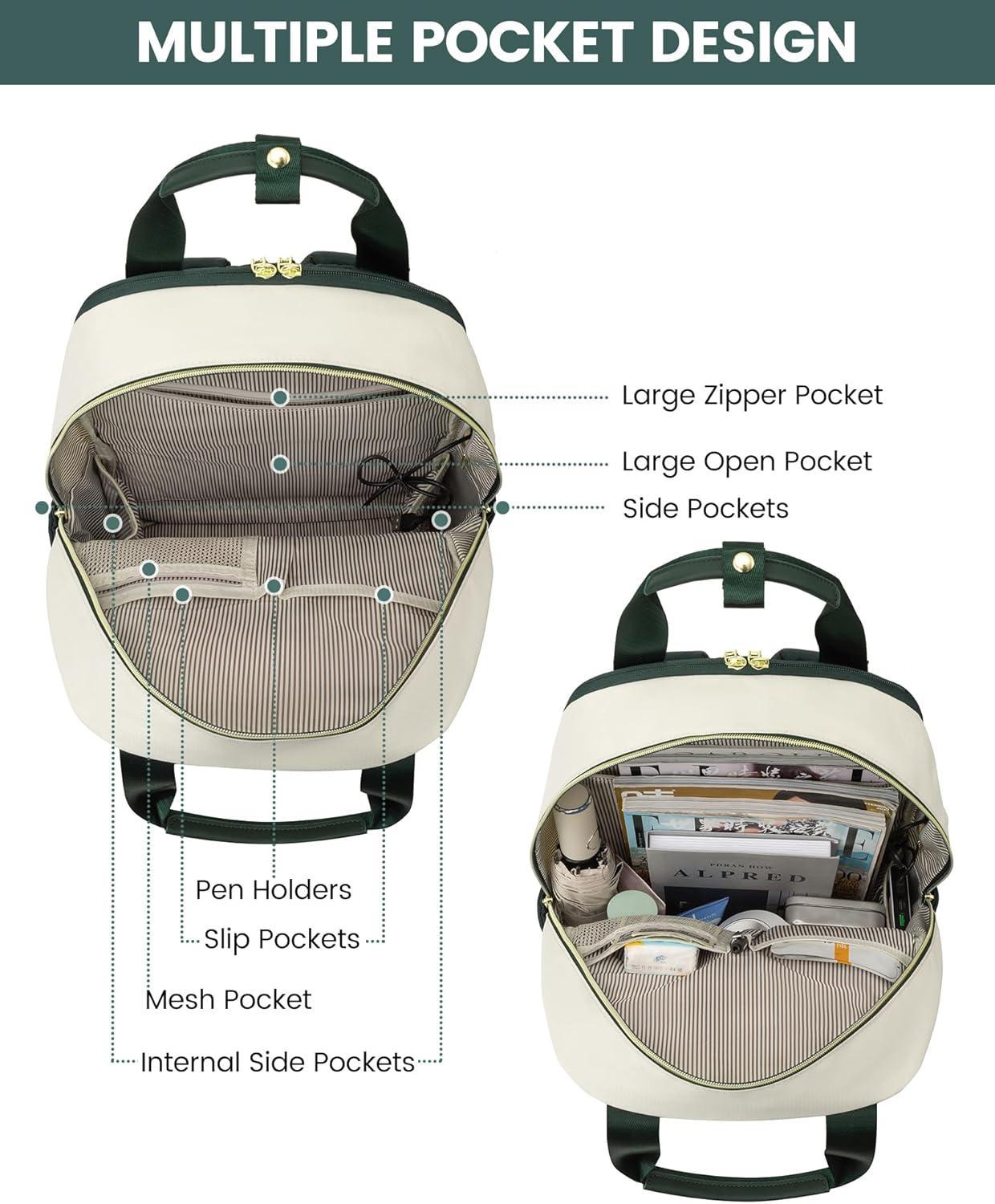 LOVEVOOK Rucksack Damen 15,6 Zoll Wasserdicht mit Laptopfach Dunkelgrün