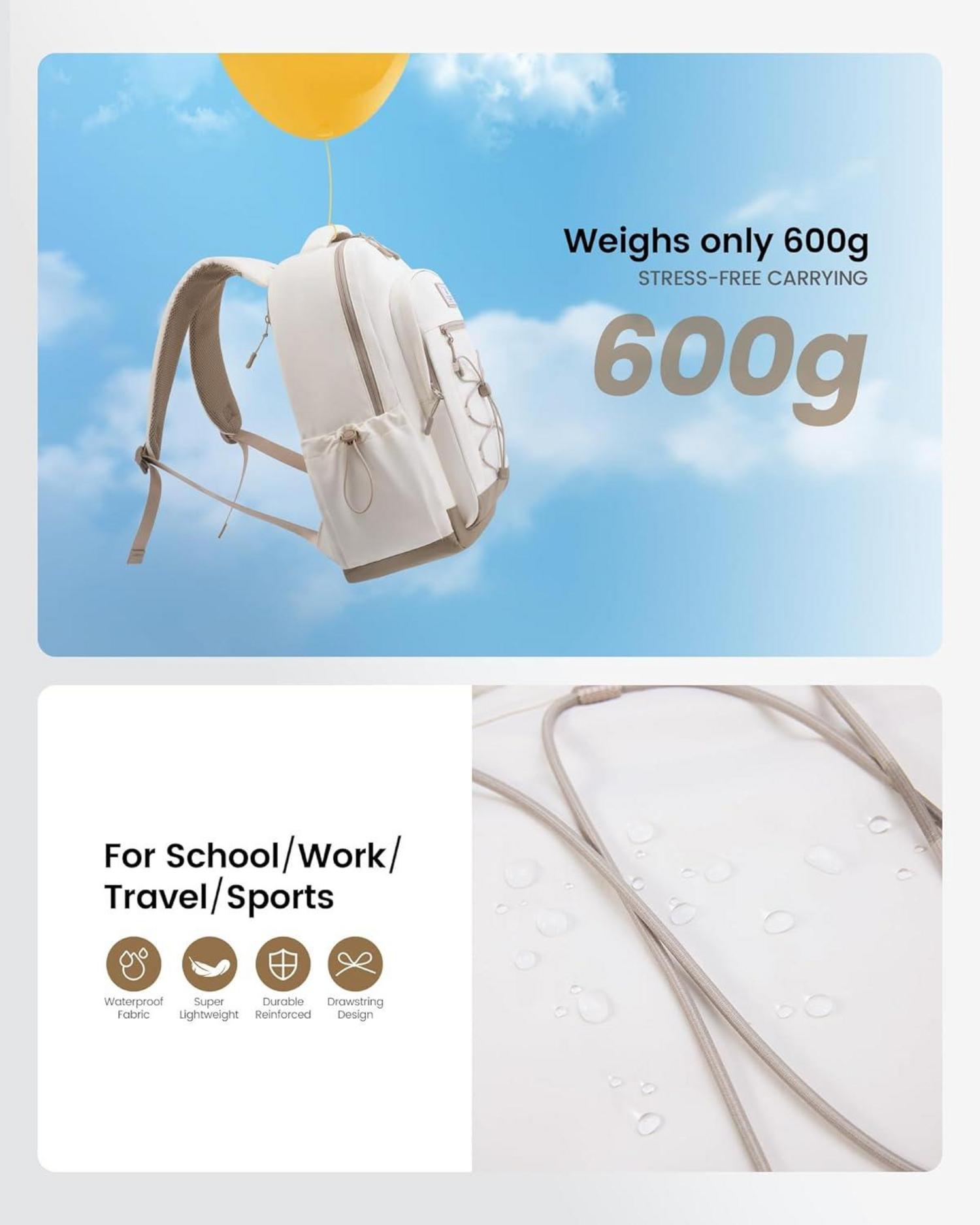 Rucksack Damen Herren 15,6 Zoll Schulrucksack Teenager Leicht Beige