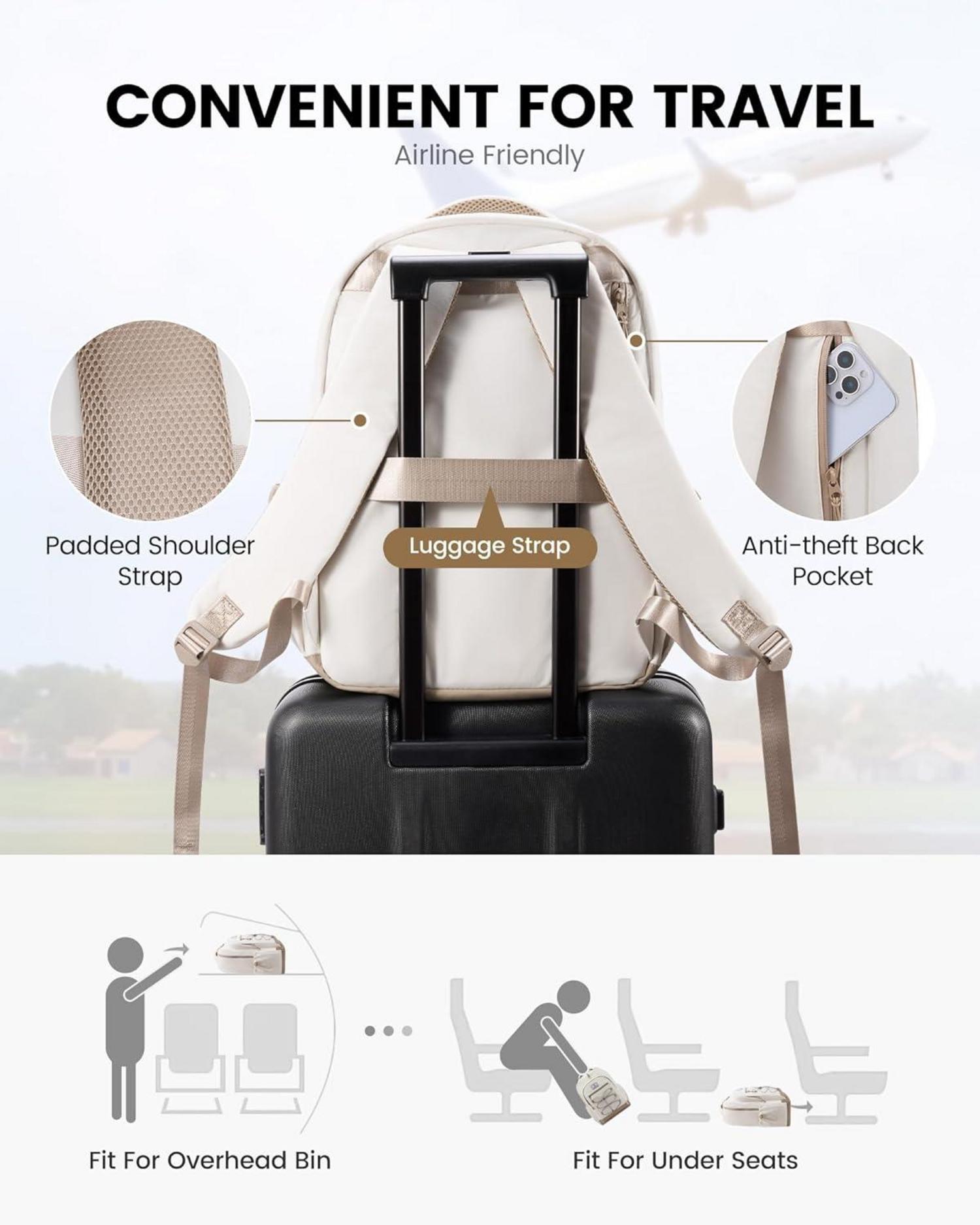 Rucksack Damen Herren 15,6 Zoll Schulrucksack wasserdicht Beige