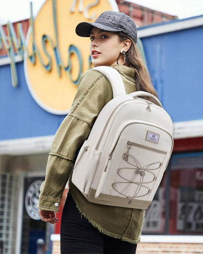 Rucksack Damen Herren 15,6 Zoll Schulrucksack Teenager Leicht Beige