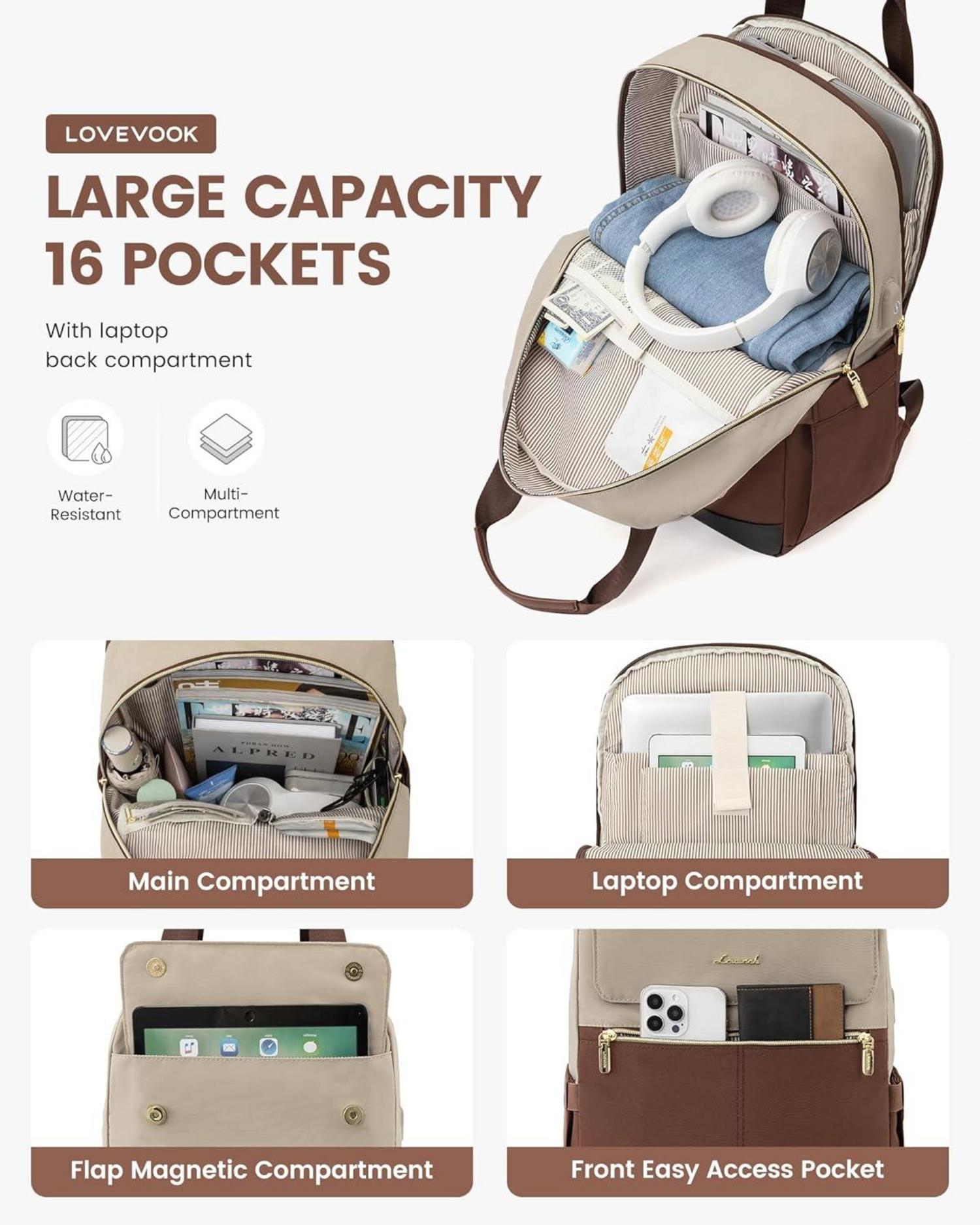 Damen Rucksack 15,6 Zoll mit Laptopfach Wasserdicht für Uni