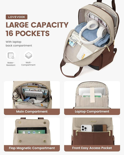 Damen Rucksack 15,6 Zoll mit Laptopfach Wasserdicht für Uni