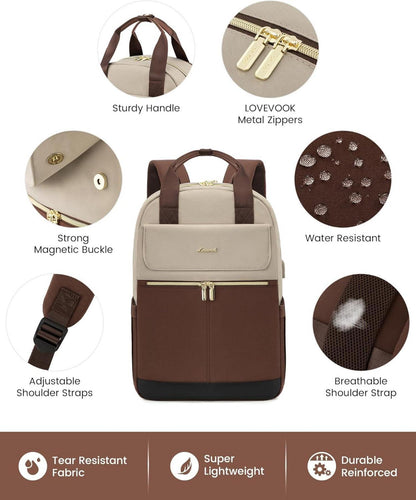 Rucksack Damen 15,6 Zoll mit Laptopfach wasserdicht Daypack Uni Büro