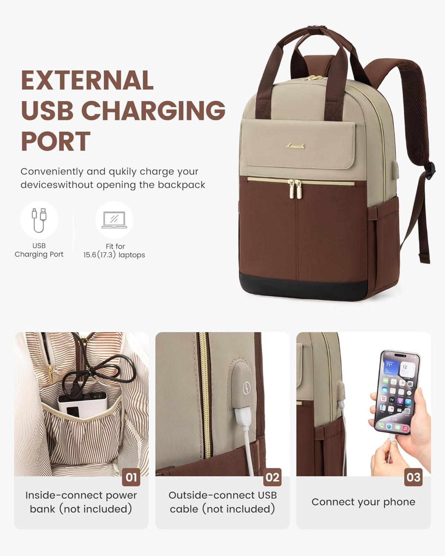 LOVEVOOK Damen Rucksack 15,6 Zoll Laptopfach Wasserdicht Uni Büro Kaffee