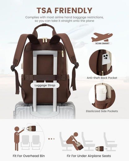 LOVEVOOK Damen Rucksack 15,6 Zoll Laptopfach Wasserdicht Uni Büro Kaffee