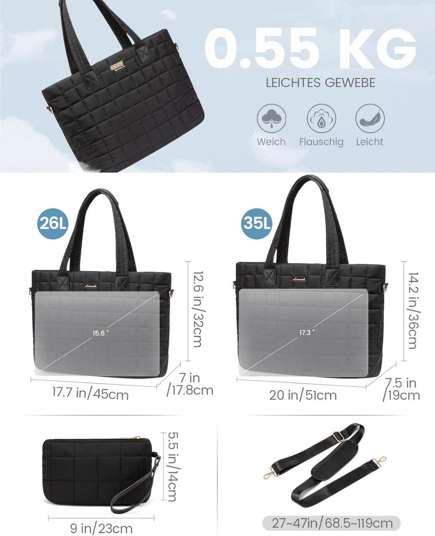 Laptoptasche Damen 17 Zoll Schwarz Business Uni Büro Handtasche
