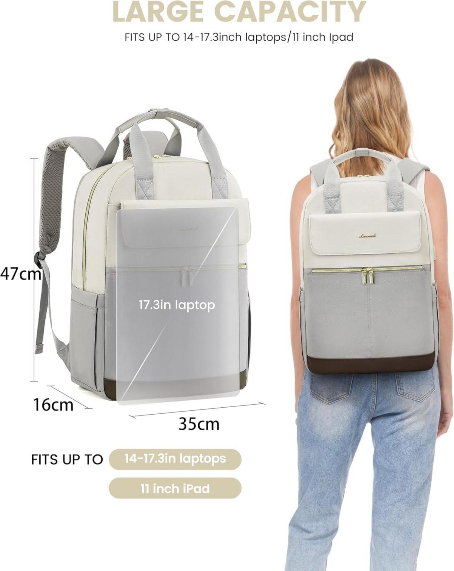 Rucksack Damen Groß 17 Zoll Laptop Schulrucksack Wasserdicht Hellgrau