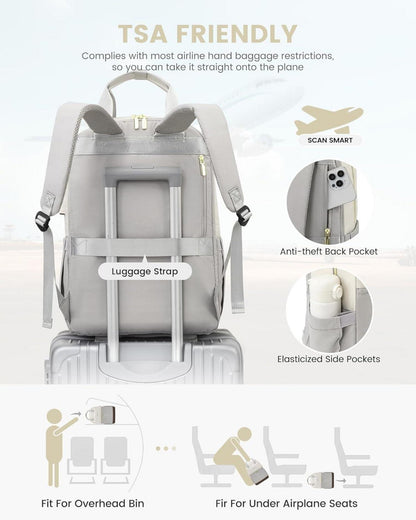 Rucksack Damen 17 Zoll Laptop Schulrucksack Wasserdicht Daypack Hellgrau