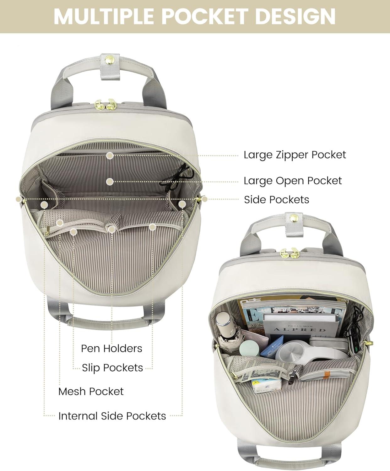 Rucksack Damen Groß 17 Zoll Laptop Schulrucksack Wasserdicht Hellgrau