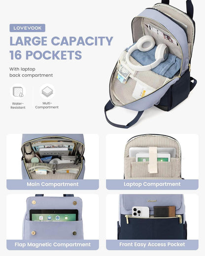 Rucksack Damen 15,6 Zoll mit Laptopfach wasserdicht Blau