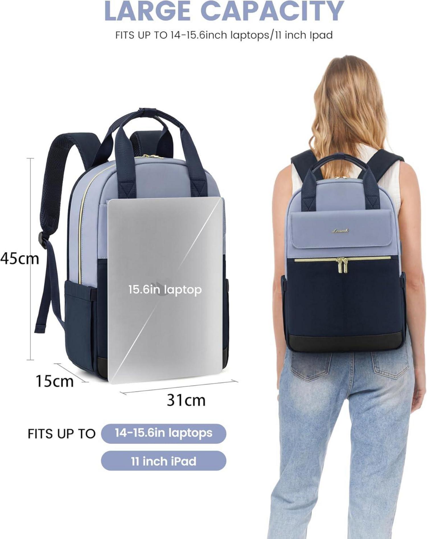 LOVEVOOK Rucksack Damen 15,6 Zoll Laptopfach Wasserdicht Blau