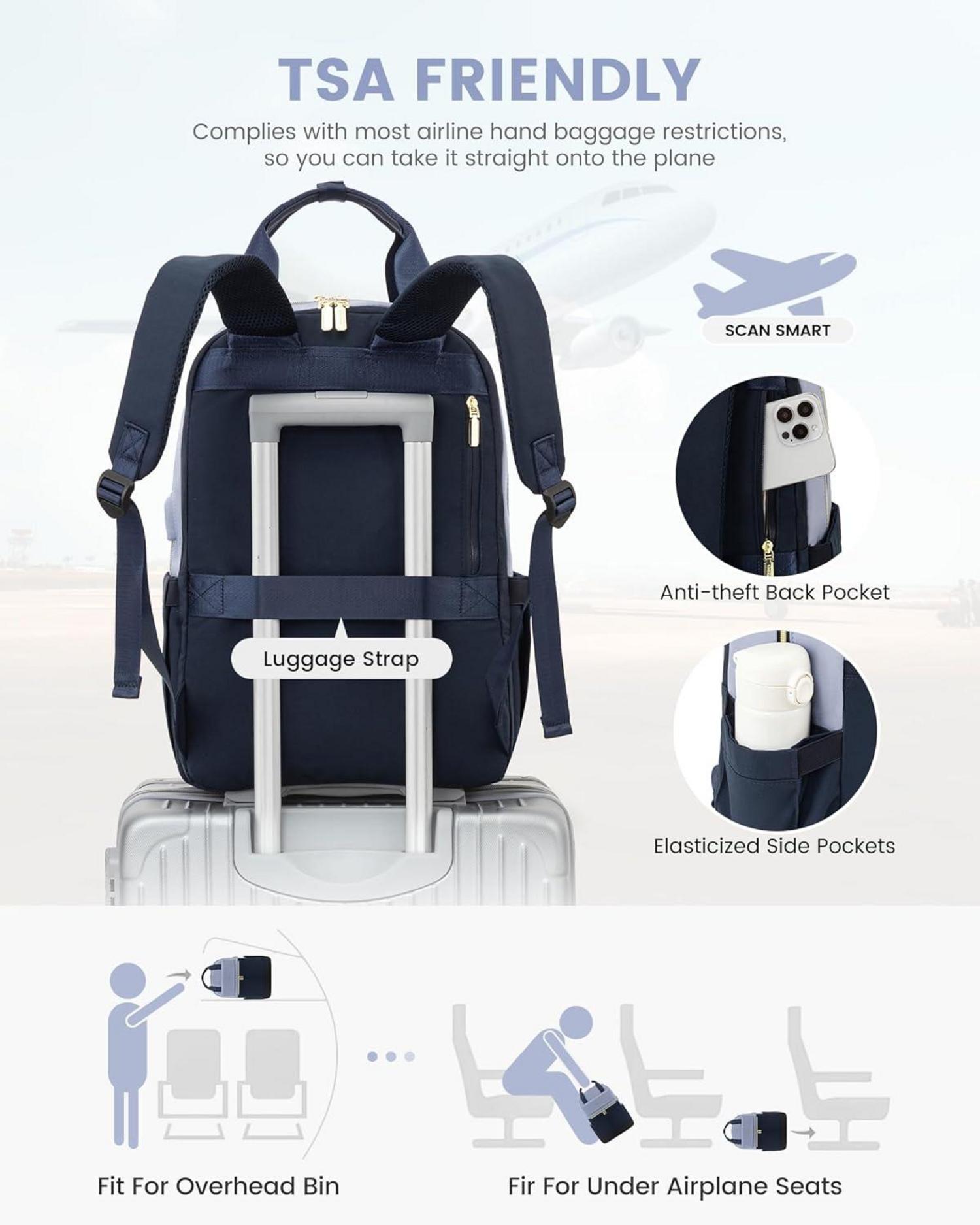 Damen Rucksack 15,6 Zoll Laptopfach Wasserdicht Uni Reise Büro Blau