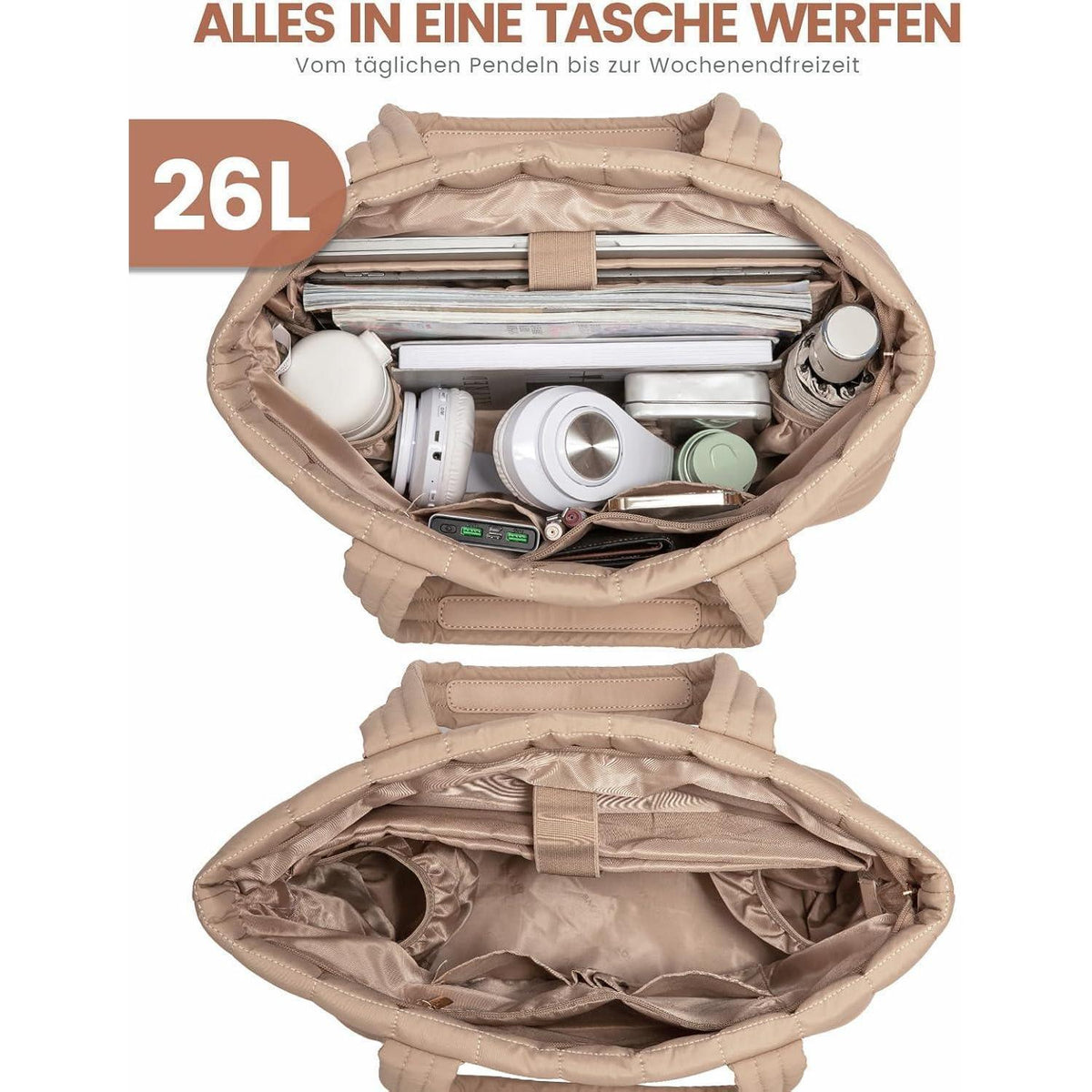Laptoptasche Damen 15,6 Zoll Khaki Arbeitstasche Groß