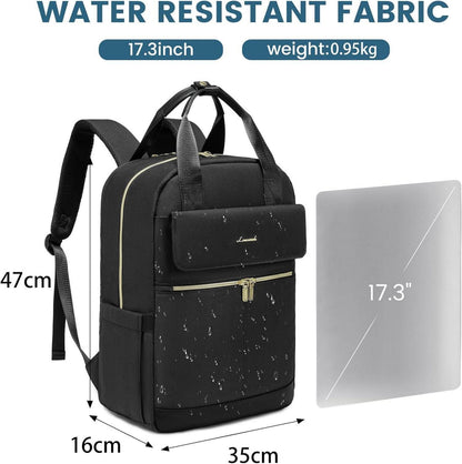 Großer Damen Rucksack 17 Zoll Laptop Reiserucksack Schwarz