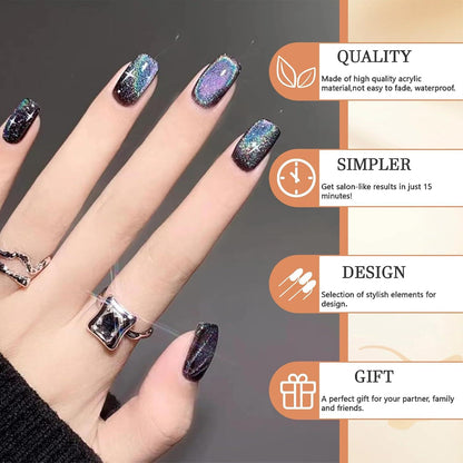 24 Stück Schwarze Glitzernde Press on Nägel Kurz Quadratisch False Nägel GlamRays