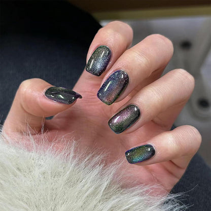 24er Set Schwarze Glitzernde Press on Nägel - Kurz & Quadratisch