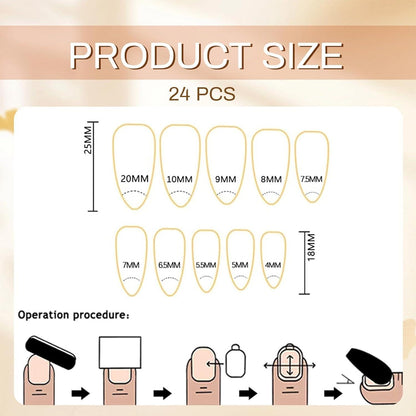 24 Stück Gold French Tip Press on Nägel mit Perlen-Design