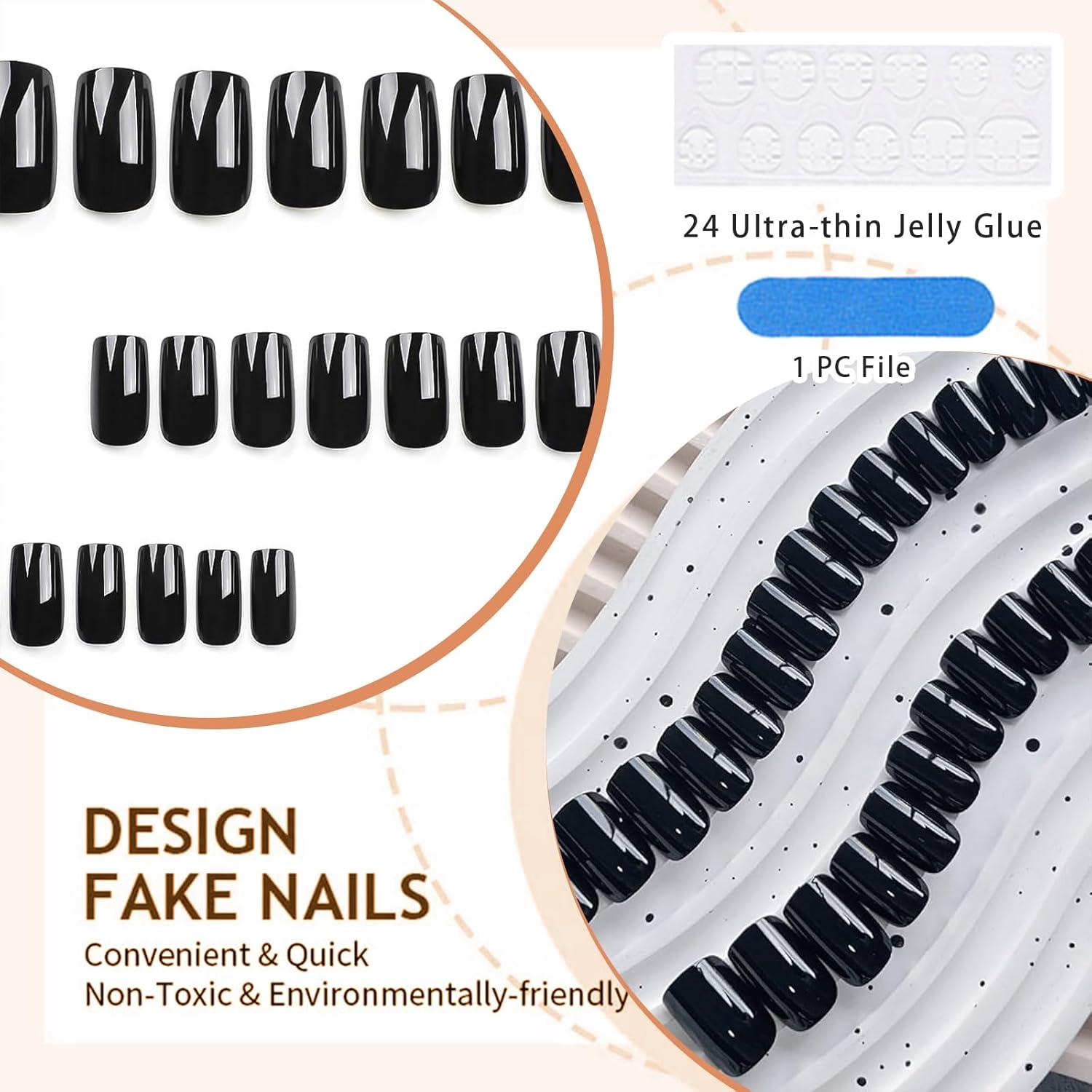 Press on Nails Set - Schwarze Glänzende Acrylnägel 24 Stück