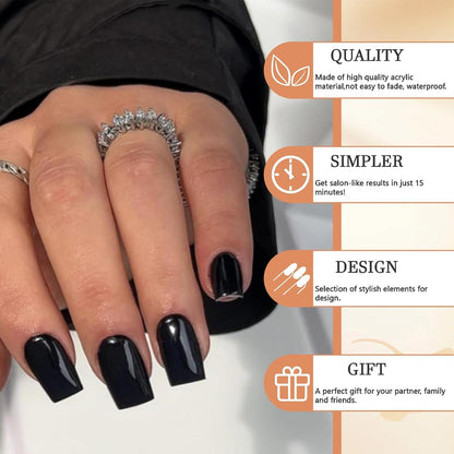 24er Set Schwarze Glänzende Press on Nägel für Damen & Mädchen